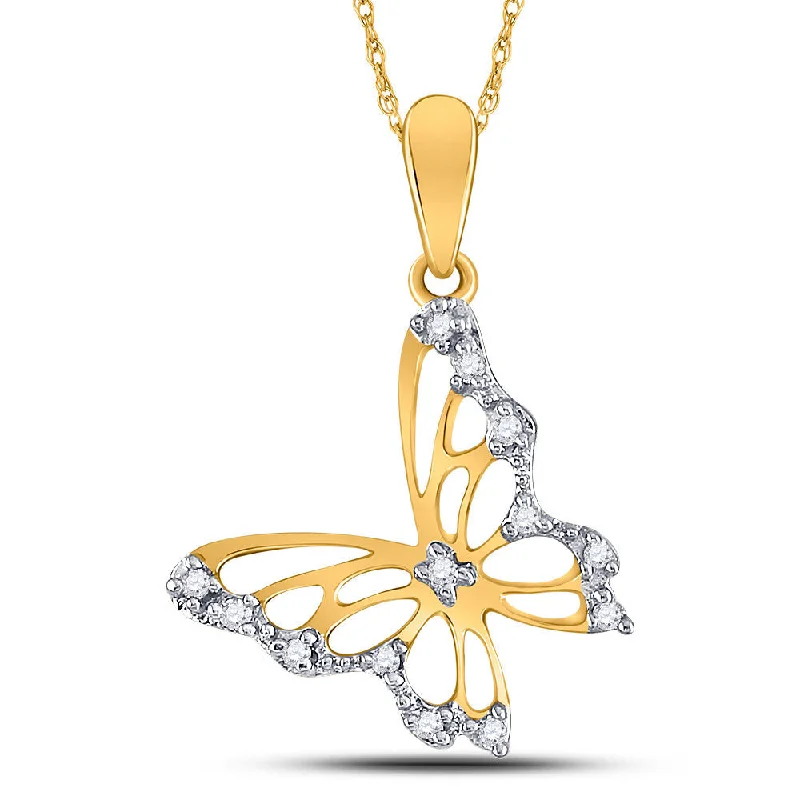 Curved metal necklace-10kt Yellow Gold Womens Round Diamond Butterfly Bug Pendant 1/20 Cttw