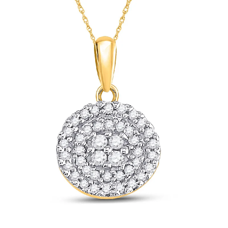 Twisting vine necklace-10kt Yellow Gold Womens Round Diamond Circle Cluster Pendant 1/4 Cttw