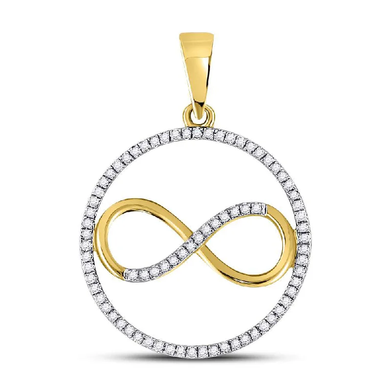 Toned hue necklace-10kt Yellow Gold Womens Round Diamond Circle Infinity Pendant 1/3 Cttw