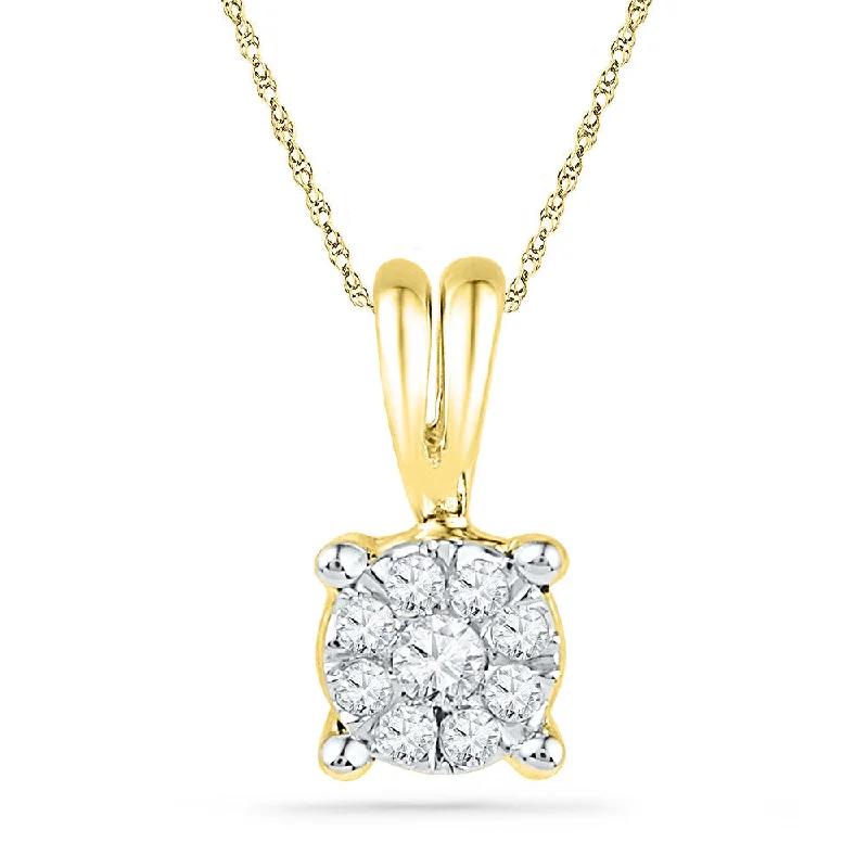 Woven chain necklace-10kt Yellow Gold Womens Round Diamond Cluster Pendant 1/12 Cttw