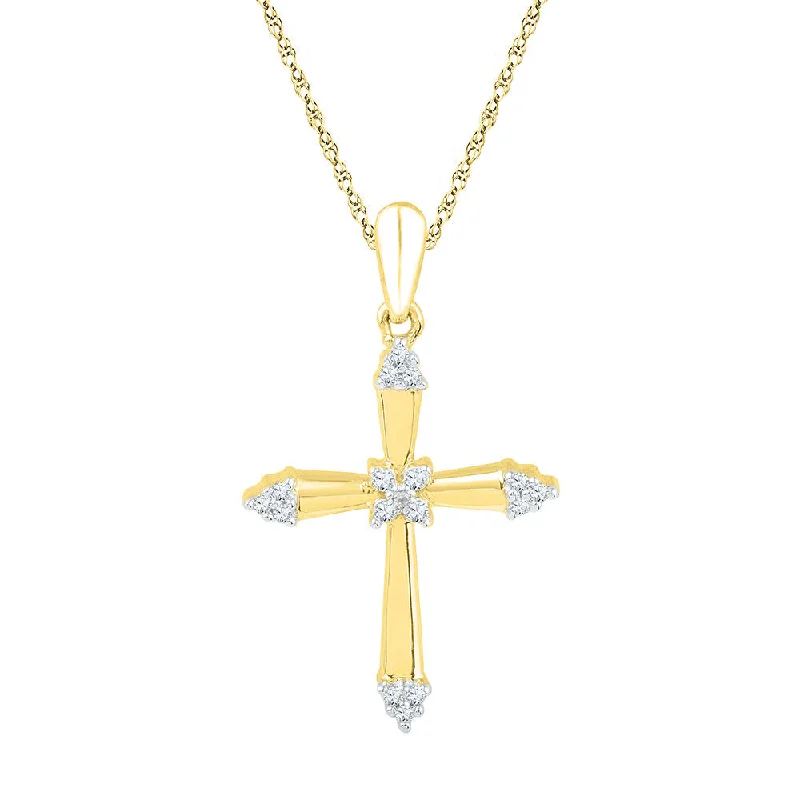 Infinity twist necklace-10kt Yellow Gold Womens Round Diamond Cross Pendant 1/10 Cttw