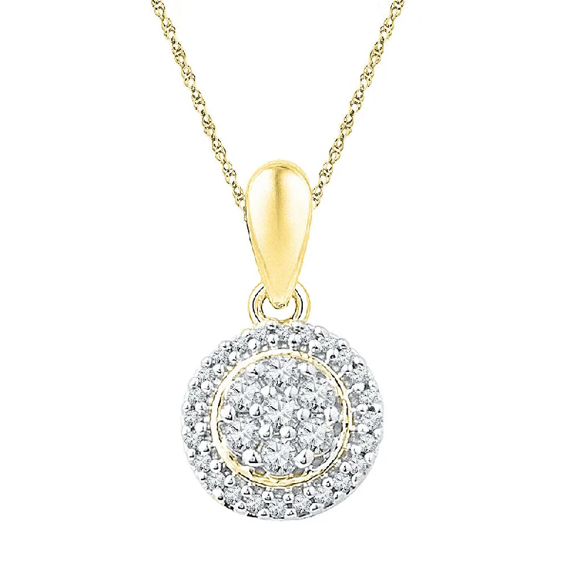 Iron toned necklace-10kt Yellow Gold Womens Round Diamond Halo Flower Cluster Pendant 1/4 Cttw