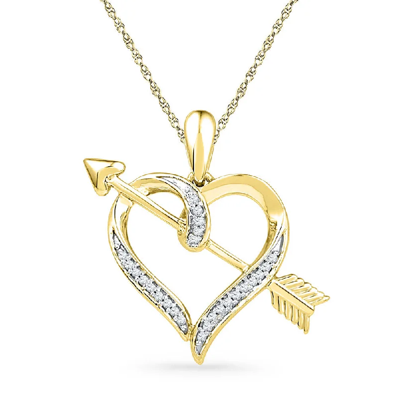 Wave-shaped zircon necklace-10kt Yellow Gold Womens Round Diamond Heart Arrow Pendant 1/12 Cttw