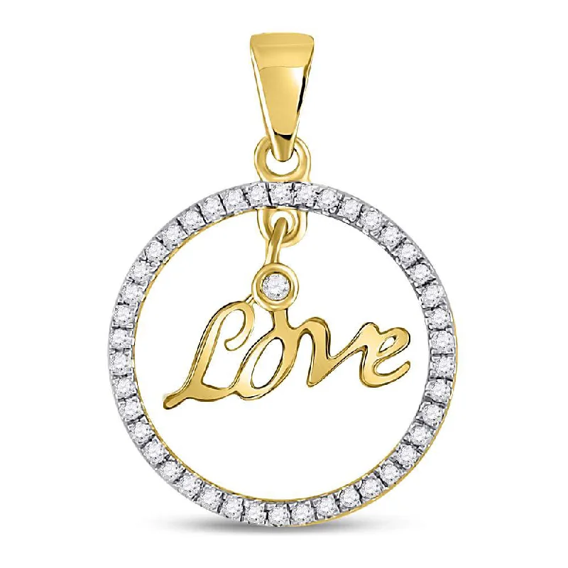 Nickel chain necklace-10kt Yellow Gold Womens Round Diamond Heart Circle Pendant 1/4 Cttw