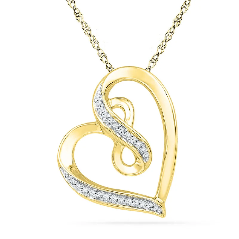 Ash husk necklace-10kt Yellow Gold Womens Round Diamond Heart Infinity Pendant 1/10 Cttw