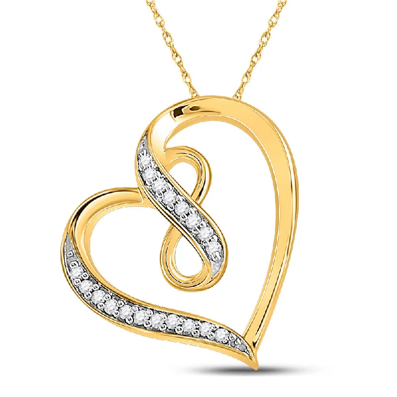 Faceted cut necklace-10kt Yellow Gold Womens Round Diamond Heart Infinity Pendant 1/20 Cttw