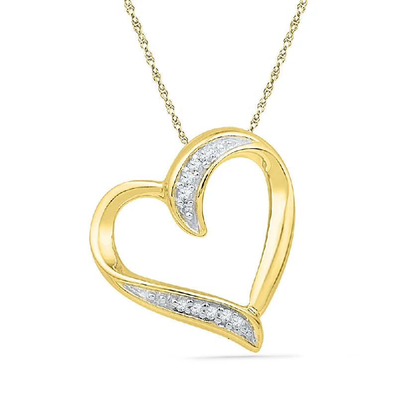 Triple knot necklace-10kt Yellow Gold Womens Round Diamond Heart Outline Pendant .03 Cttw