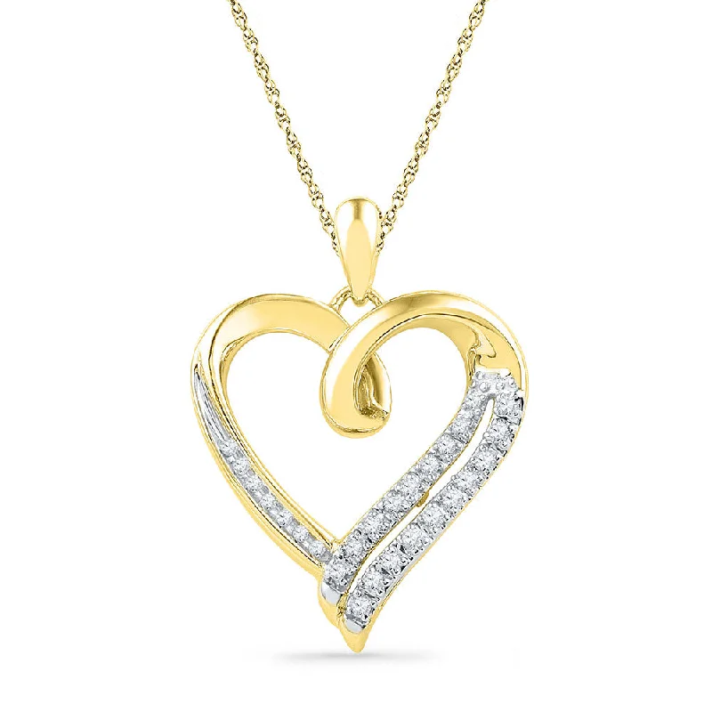 Reed wrap necklace-10kt Yellow Gold Womens Round Diamond Heart Outline Pendant 1/10 Cttw