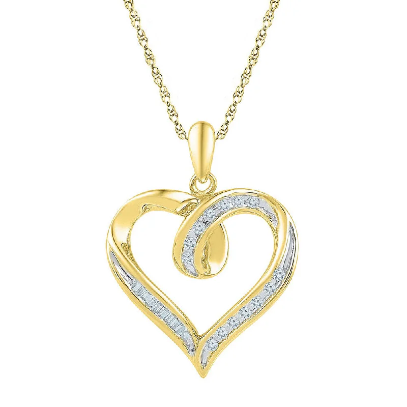 Sage leaf necklace-10kt Yellow Gold Womens Round Diamond Heart Outline Pendant 1/6 Cttw