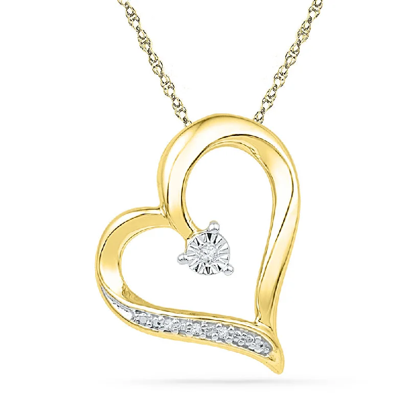 Soft stripe necklace-10kt Yellow Gold Womens Round Diamond Heart Pendant .01 Cttw