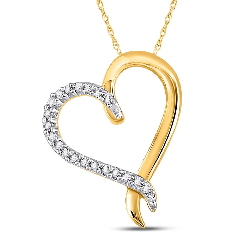 Tiered gem necklace-10kt Yellow Gold Womens Round Diamond Heart Pendant 1/10 Cttw