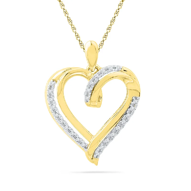 Granite shard necklace-10kt Yellow Gold Womens Round Diamond Heart Pendant 1/10 Cttw