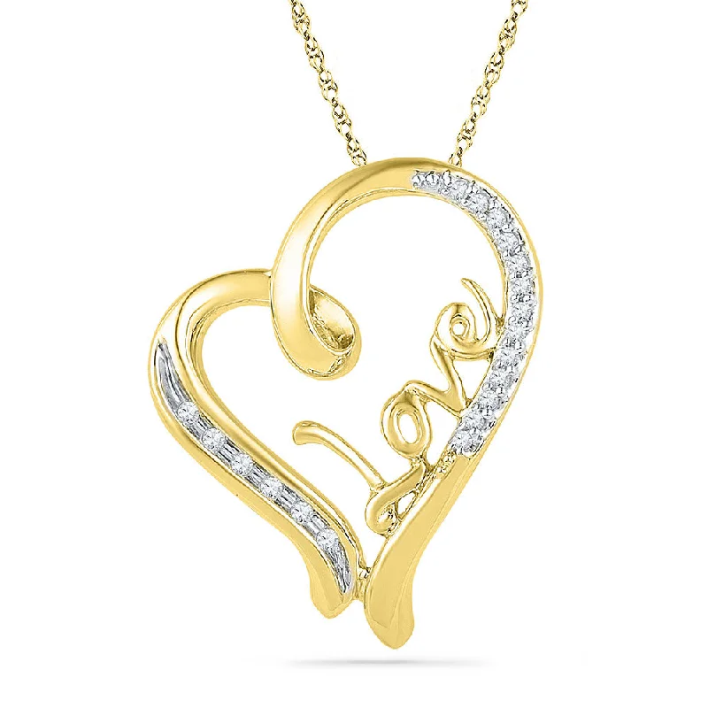 Curled sprig necklace-10kt Yellow Gold Womens Round Diamond Heart Pendant 1/10 Cttw