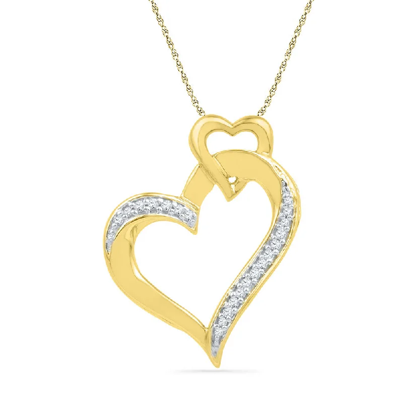 Fine swirl necklace-10kt Yellow Gold Womens Round Diamond Heart Pendant 1/10 Cttw