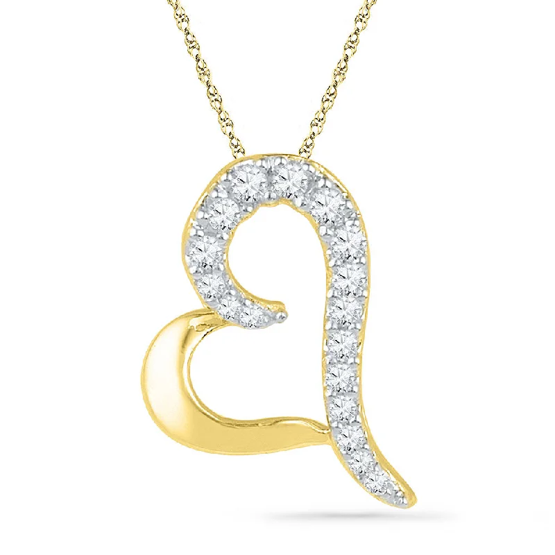 Faceted cut necklace-10kt Yellow Gold Womens Round Diamond Heart Pendant 1/12 Cttw