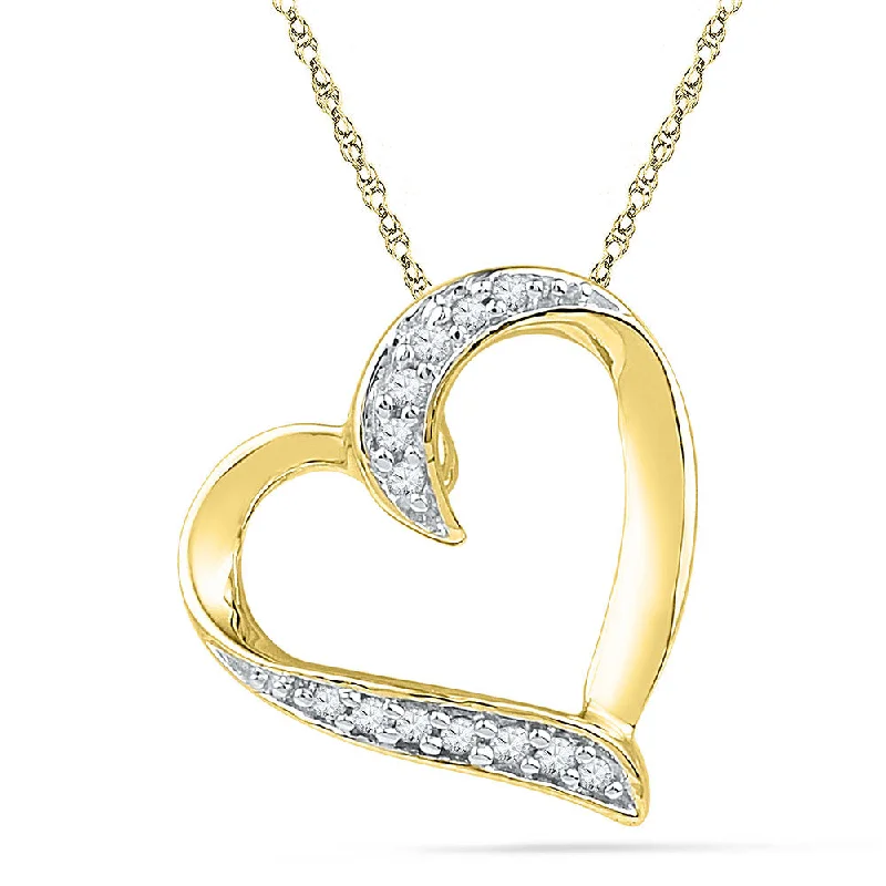 Tidal vortex necklace-10kt Yellow Gold Womens Round Diamond Heart Pendant 1/20 Cttw