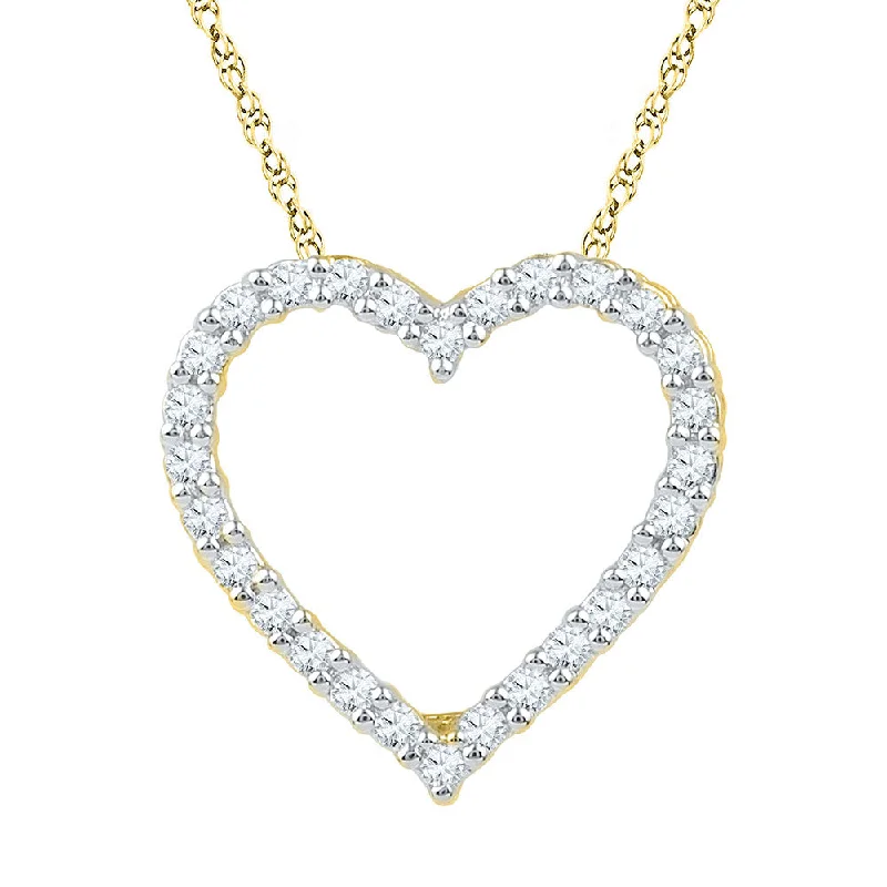 Apex pendant necklace-10kt Yellow Gold Womens Round Diamond Heart Pendant 1/4 Cttw