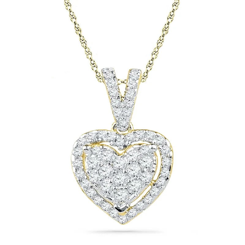 Pentagon stone necklace-10kt Yellow Gold Womens Round Diamond Heart Pendant 1/5 Cttw