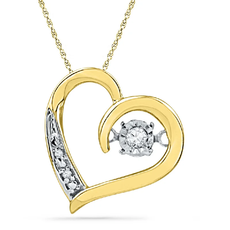 Spiral chain necklace-10kt Yellow Gold Womens Round Diamond Heart Twinkle Moving Pendant 1/20 Cttw