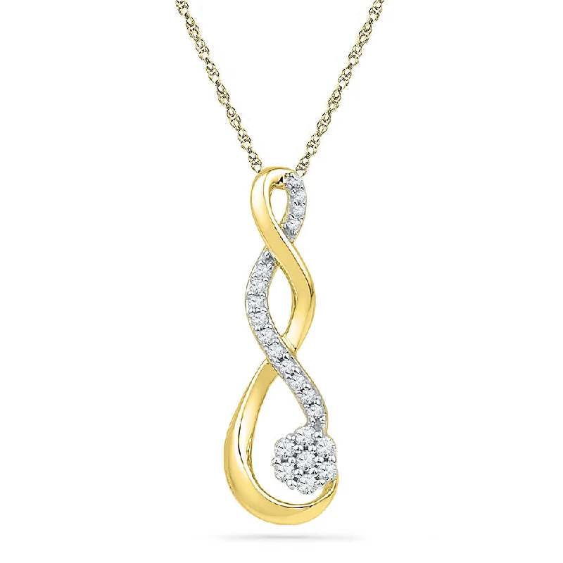 Twisting vine necklace-10kt Yellow Gold Womens Round Diamond Infinity Cluster Pendant 1/6 Cttw