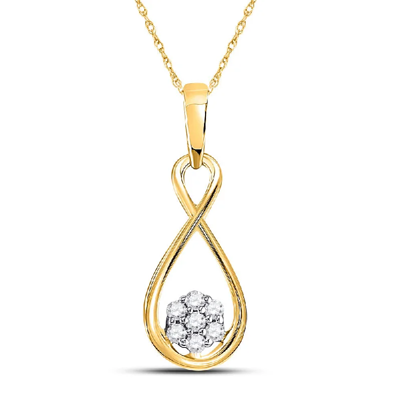 Ripple chain necklace-10kt Yellow Gold Womens Round Diamond Infinity Cluster Pendant 1/8 Cttw