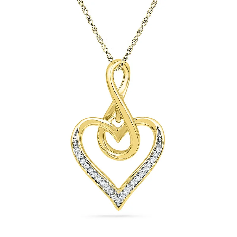 Imperial jasper necklace-10kt Yellow Gold Womens Round Diamond Infinity Heart Pendant 1/20 Cttw