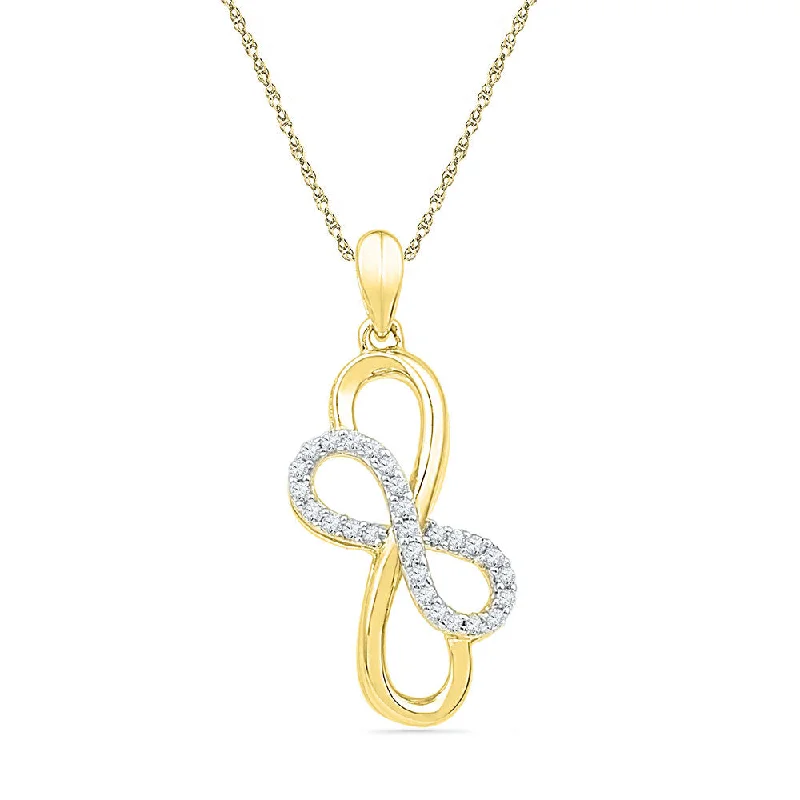 Ash husk necklace-10kt Yellow Gold Womens Round Diamond Linked Double Infinity Pendant 1/6 Cttw