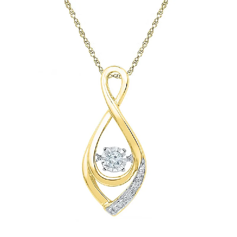 Border gem necklace-10kt Yellow Gold Womens Round Diamond Moving Twinkle Solitaire Teardrop Pendant 1/20 Cttw