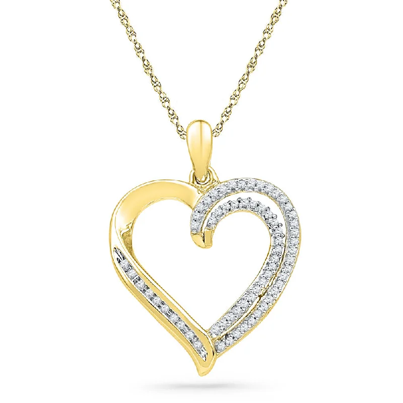 Shining spark necklace-10kt Yellow Gold Womens Round Diamond Open-center Heart Pendant 1/4 Cttw