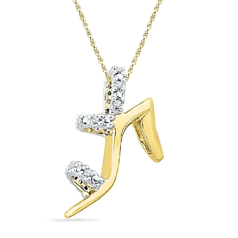 Grooved rim necklace-10kt Yellow Gold Womens Round Diamond Stiletto Shoe Pendant 1/20 Cttw