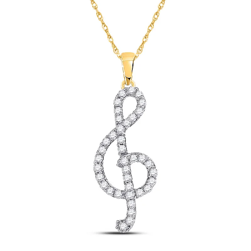 Hemp wrap necklace-10kt Yellow Gold Womens Round Diamond Treble Clef Music Pendant 1/3 Cttw