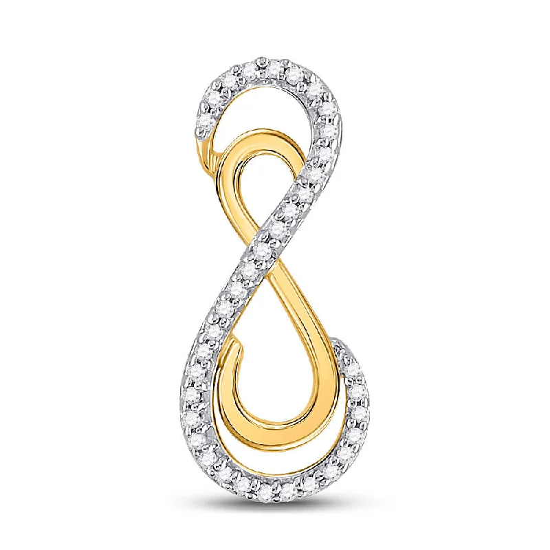 Hittite gold necklace-10kt Yellow Gold Womens Round Diamond Vertical Double Infinity Pendant 1/10 Cttw