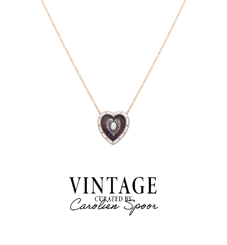 Knotted design necklace-Vintage Enamel And Diamond Mystical Secret Heart Necklace