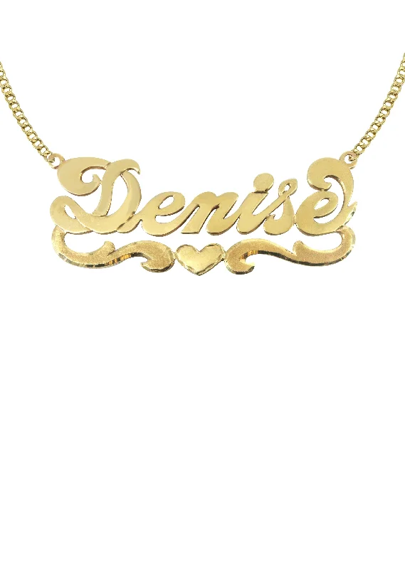 Chipped chain necklace-14K Gold  Diamond Cut Heart Name Plate Necklace | Style #38