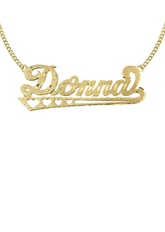 Folk craft necklace-14K Gold  Diamond Cut Heart Name Plate Necklace | Style #33