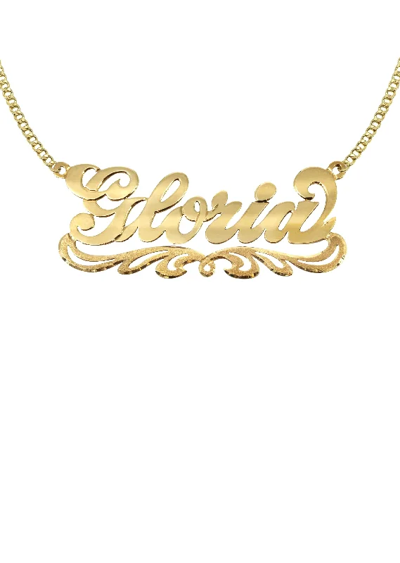 Ethnic braid necklace-14K Gold  Diamond Cut Name Plate Necklace | Style #42