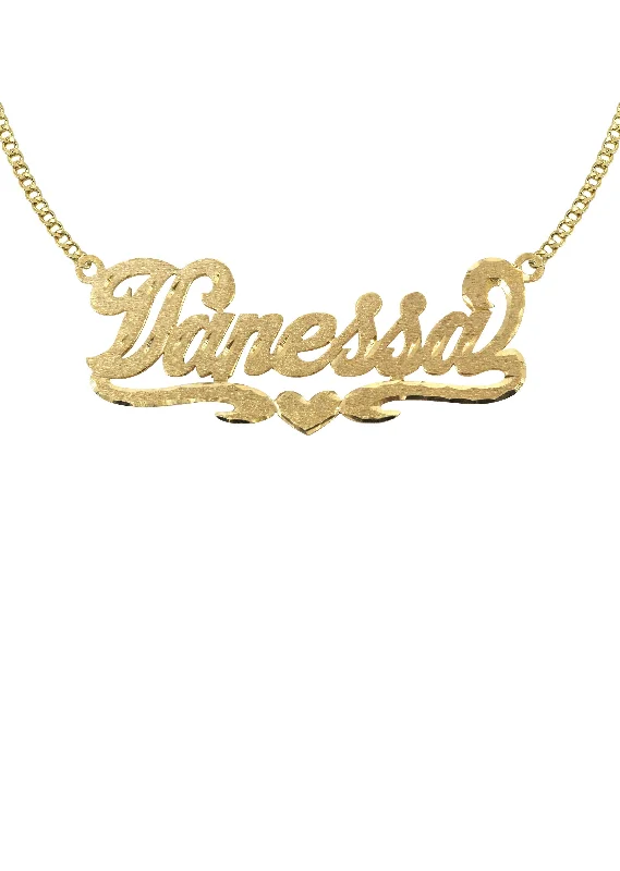 Carved groove necklace-14K Gold  Diamond Cut Name Plate Necklace | Style #8