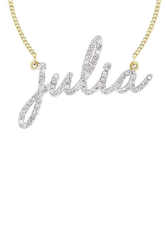 Suede chain necklace-14K Gold  Full Diamond Script Name Plate Necklace | Style #6