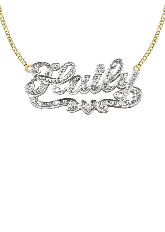 Gill ridge necklace-14K Gold  Diamond Cut with Diamonds Name Plate Necklace | Style #16