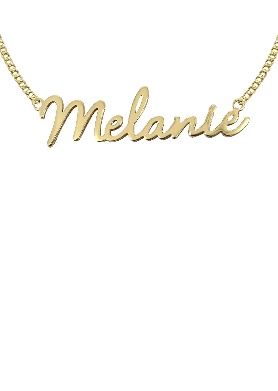 14K Gold  Script Name Plate Necklace | Style #5