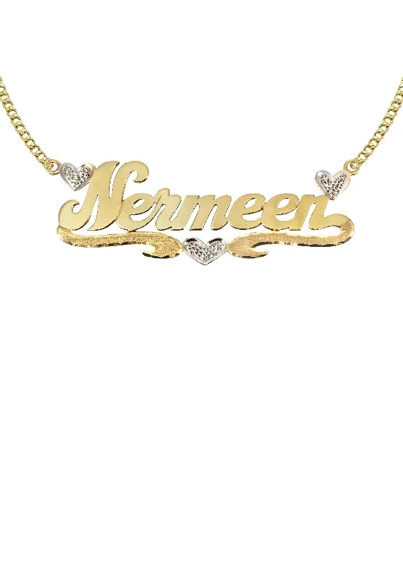 Cotton braid necklace-14K Gold  Two Tone Hearts Name Plate Necklace | Style #23