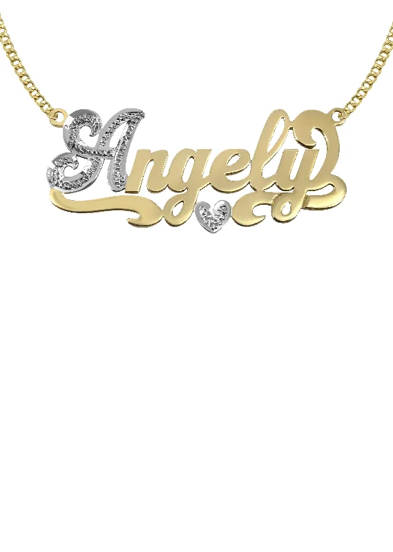 Ridge charm necklace-14K Gold  Two Tone Name Plate Necklace | Style #7