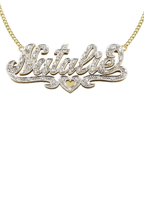 Creeper vine necklace-14K Gold  Two Tone  Diamonds Name Plate Necklace | Style #3