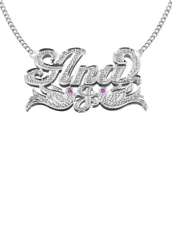 Jointed gem necklace-14K White Gold Diamond Cut Name Plate Necklace | Style #37