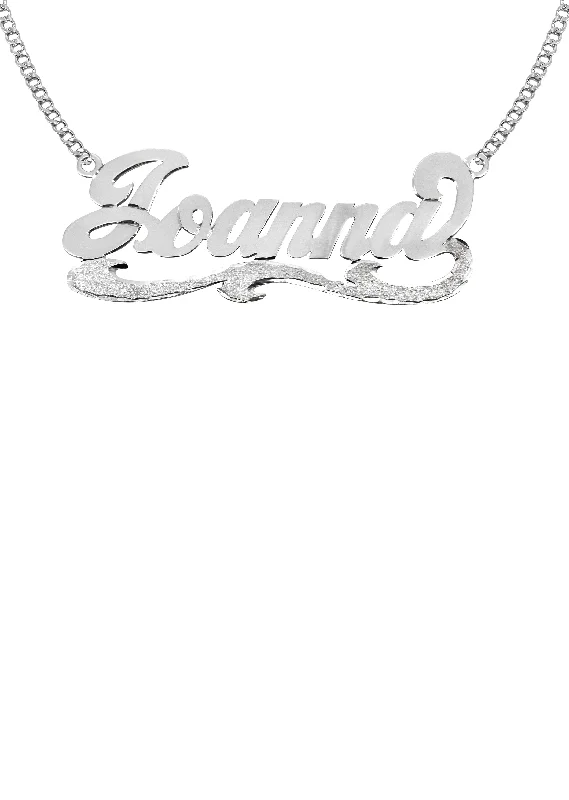 Slit vent necklace-14K White Gold Diamond Cut Name Plate Necklace | Style #31