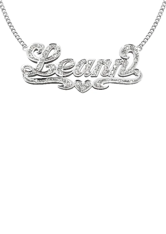 Baroque flair necklace-14K White Gold with Diamonds Name Plate Necklace | Style #9