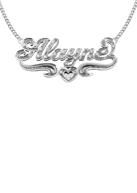 Oat stem necklace-14K White Gold with Diamonds Name Plate Necklace | Style #11