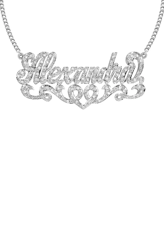 Onyx black necklace-14K White Gold  Full Diamond Name Plate Necklace | Style #25