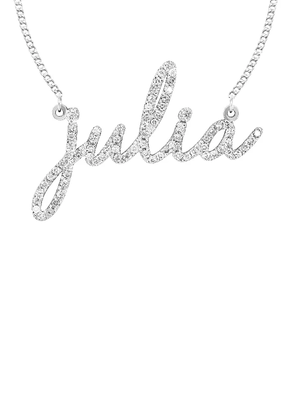 Chipped chain necklace-14K White Gold  Full Diamond Script Name Necklace | Style #18