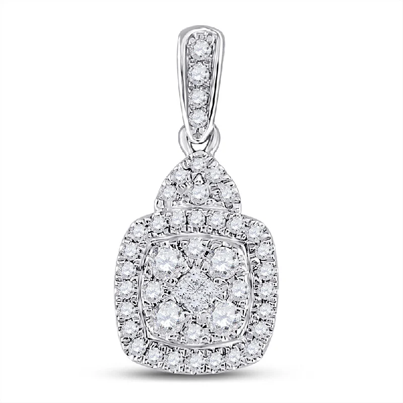 Birch bead necklace-14kt White Gold Womens Princess Diamond Fashion Cluster Pendant 3/8 Cttw